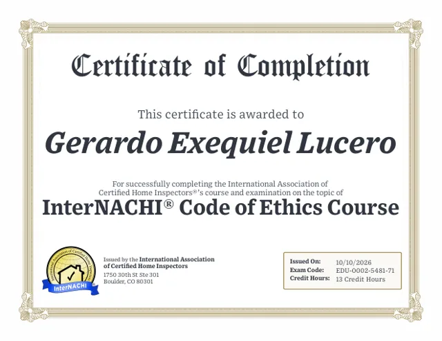 InterNACHI® Code of Ethics certificate, Gerardo Lucero